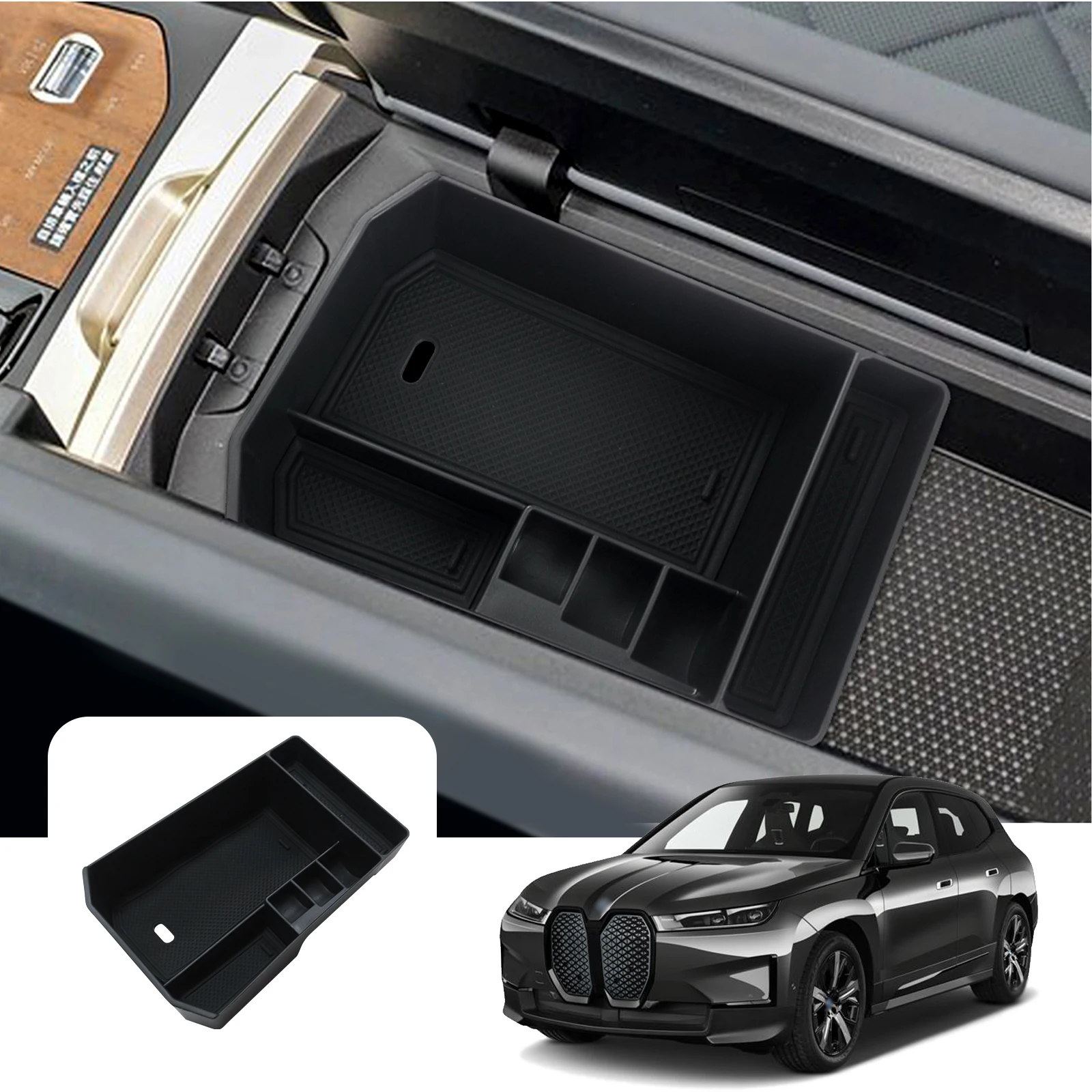 LFOTPP Car Central Storage Box for BMW iX I20 EV 2023 2024 Non-slip Rubber Armrest Storage Box Auto Interior BMW iX Accessories