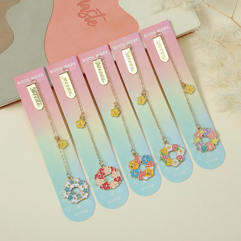 Cartoon Cute Summer Wreath Bookmarks Creative Classical Exquisite Metal Art Pattern Book Mark Page Folder Office School Supplies