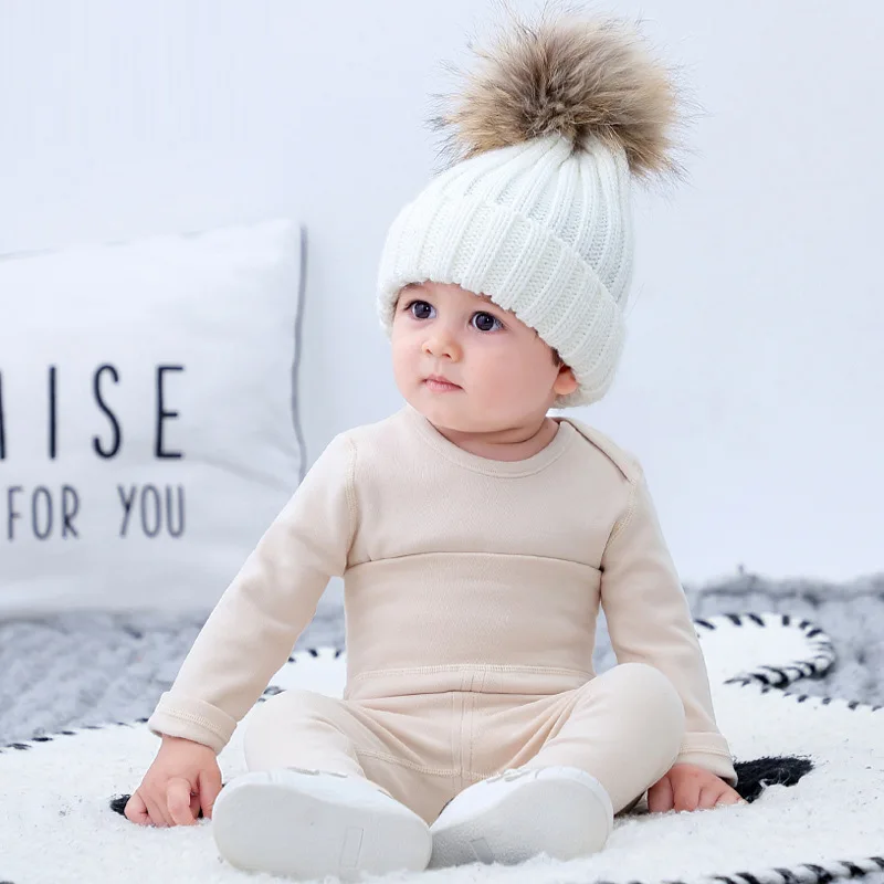 2PCS Autumn Winter Baby Clothes Set Infant Solid Baby Sweater Suit Newborn Baby Clothes 0-24M Long Sleeves Underwear Pajamas Set image 2