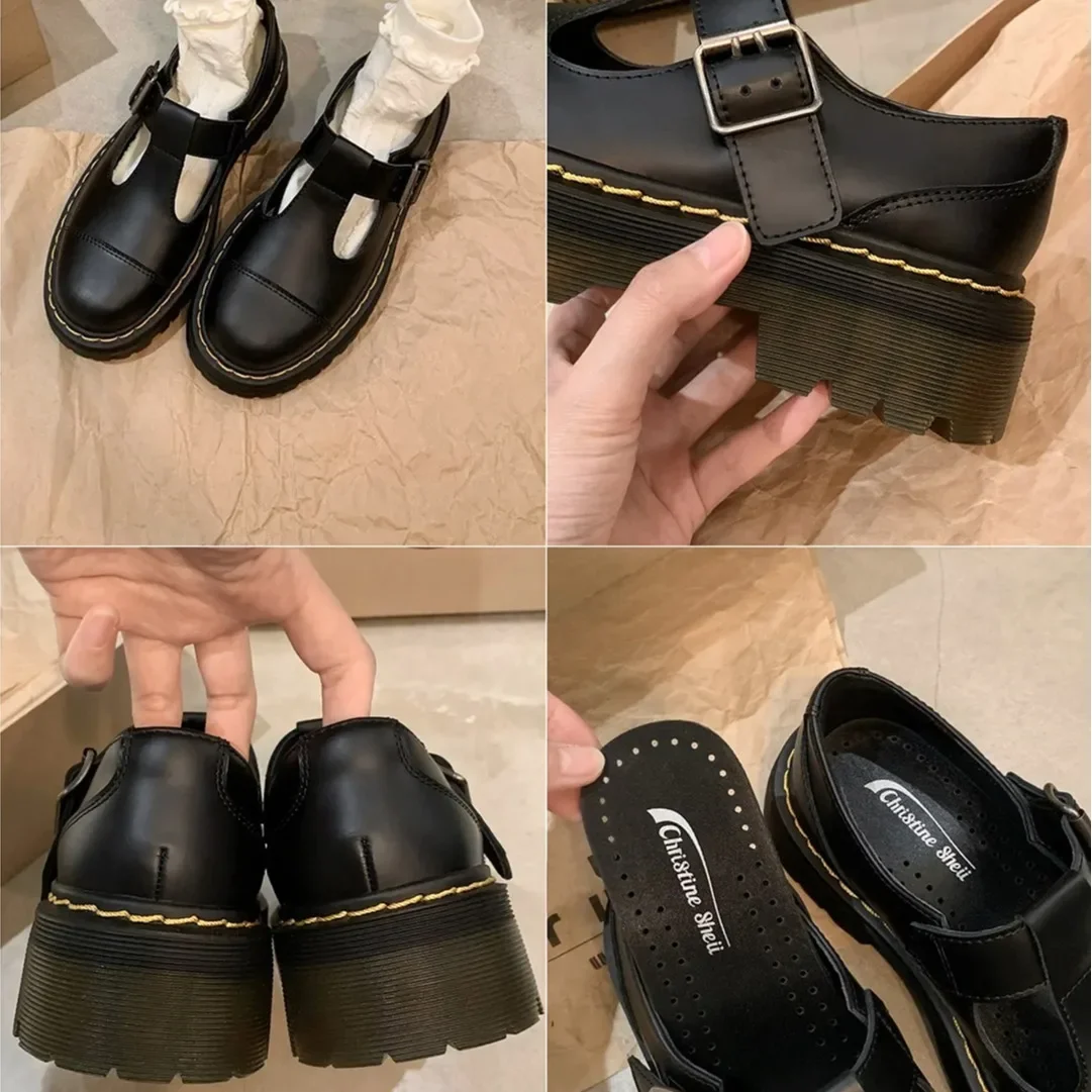 Hot New 2024 Women College Leather Sandal Mary Jane Single Shoes Star Style Black Pumps Luxury Designer Simple Comfort Lady