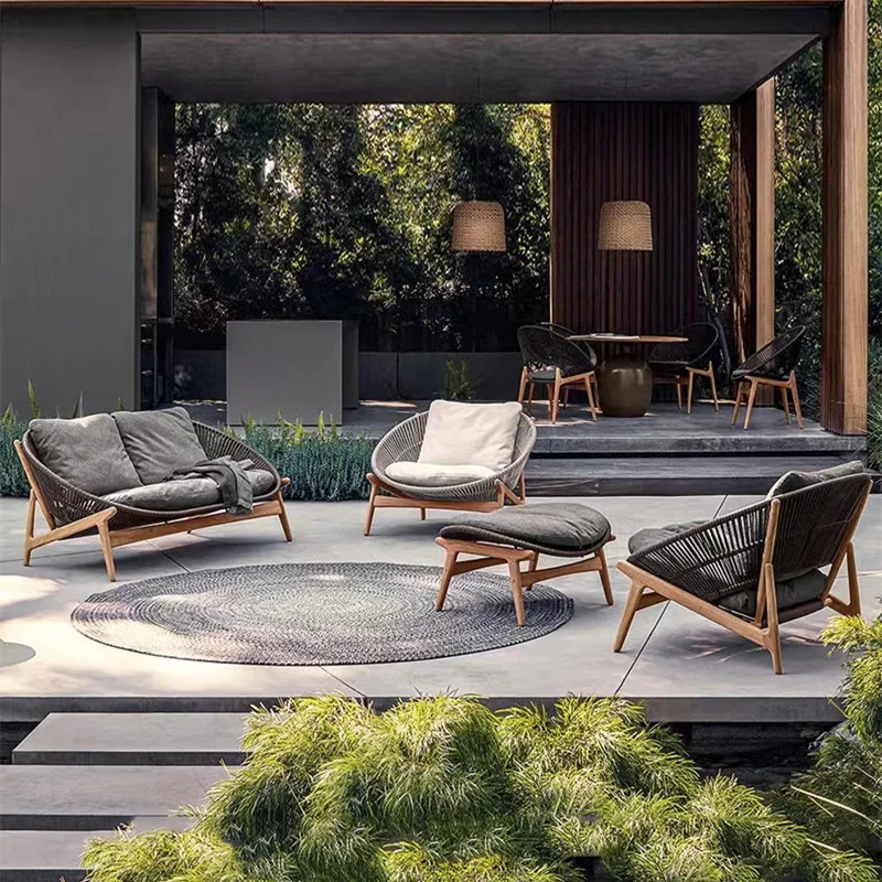 

Outdoor sofa tea table combination villa courtyard garden leisure rattan chair open-air balcony waterproof sunscreen rattan