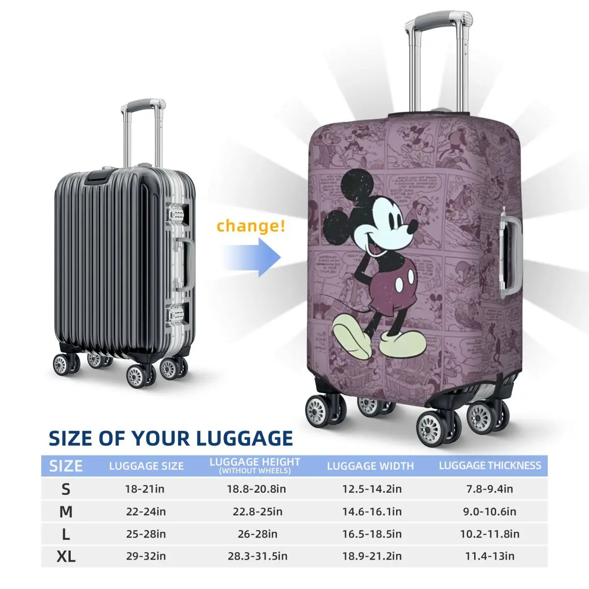 Mickey Mouse Funny Suitcase Cover Cruise Trip Vacation Elastic Luggage Supplies Protector