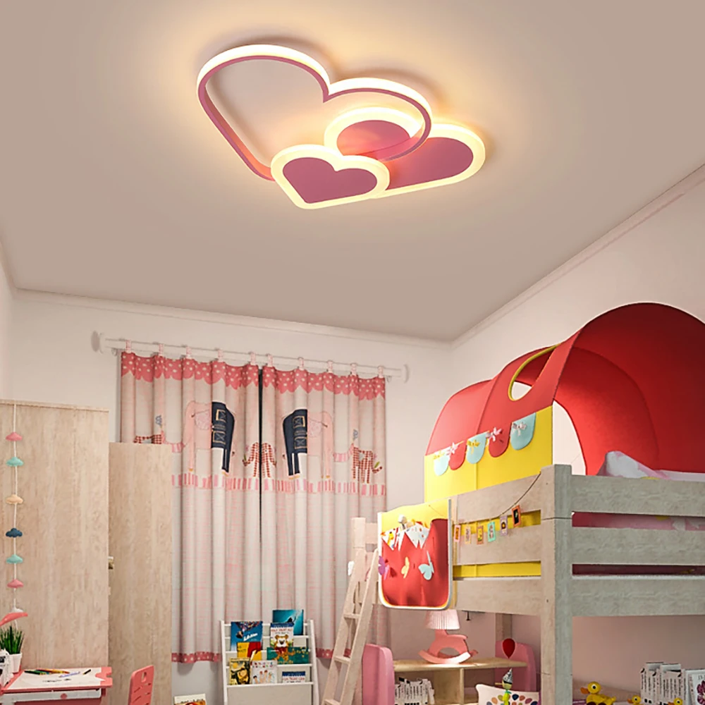 Nowoczesna lampa sufitowa LED do pokoju dziecięcego Lampy sufitowe do sypialni dla dziewczynek Możliwość przyciemniania z pilotem Love Heart Design