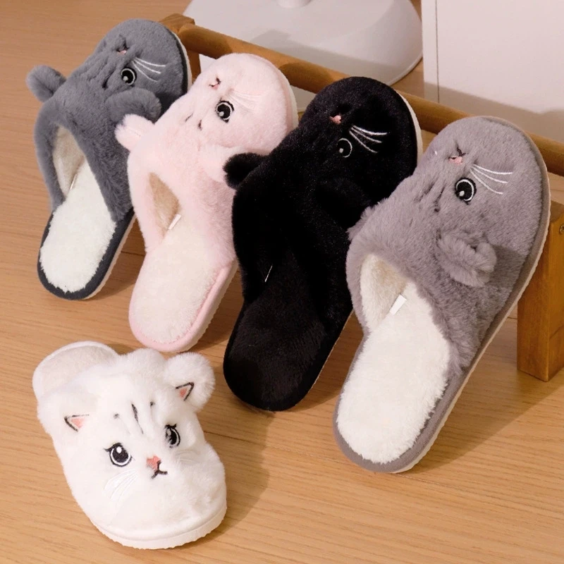 Cartoon Katze Hause Hausschuhe für Frauen Indoor Weichen Boden Flache Ferse Baumwolle Hausschuhe Frau Licht Anti Slip Warme Winter Schuhe Mujer – Detail 2