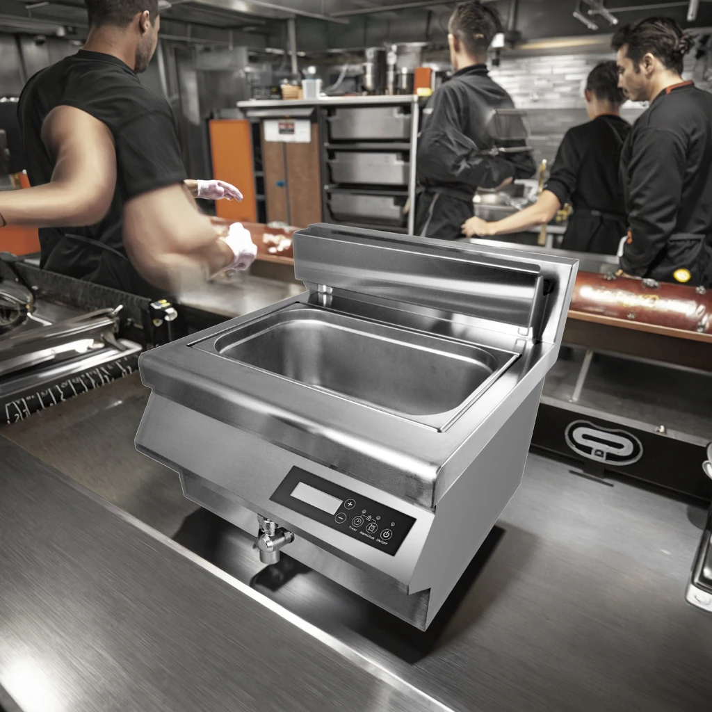 Fritadeira elétrica de indução de grande capacidade 35L Controle de toque com válvula de drenagem de óleo Queimador único para frango frito Crispier