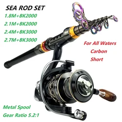 Fishing Rod and Reel Combo Set Telescopic Carbon Fiber Rod 1.8-3.6M Spinning Reel Metal Spool