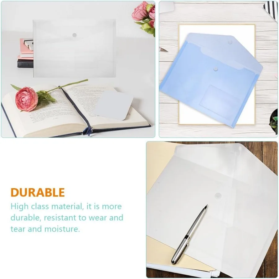 Busta in plastica da 6 pezzi Folde Pocket Folde Trasparente Documento Tasche per buste A5 File impermeabile trasparente con pulsante Sp per carta