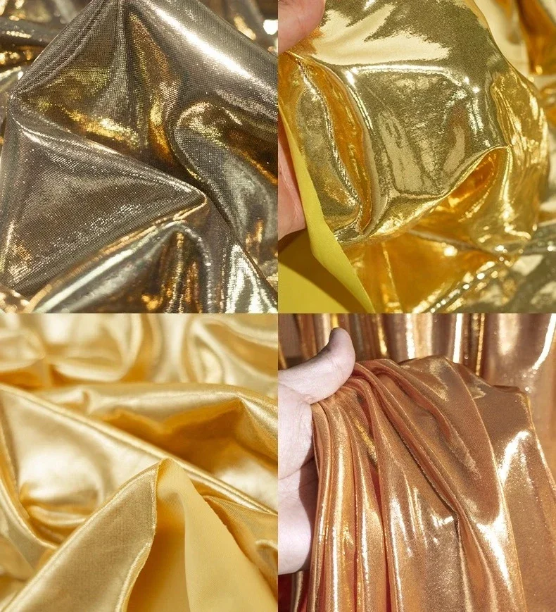 Sparkling elastic pink metallic soft fabric sewing stage performance clothing fabric pants tops designer fabric sold by meter