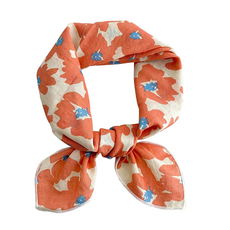 

56cm Ladies Headband Cotton Linen Square Scarf Korean College Girls Fashion Elegant Neck Scarves Sun Protection Headscarf