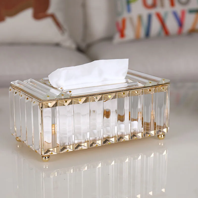 

Crystal Glass Tissue Box Cover Home Hotel Car Pen Holder Tools Cosmetic Accessories Desktop Storage Racks Decoration Paper Towel