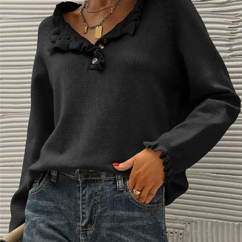 Half-button Long-sleeved Autumn And Winter Pullover Sweatshirt For Women Office Commuting All-match Casual Long-sleeved Sweater