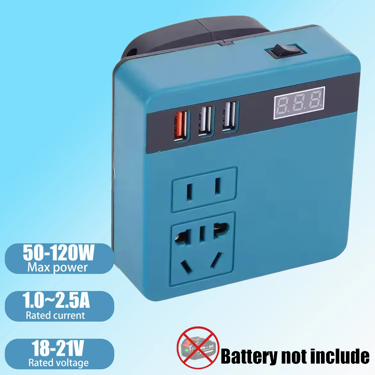

120W Intelligent Power Inverter for Makita 18V Battery, 18-21V to Converter USB Ports & LED Voltage Display (Battery Not Include