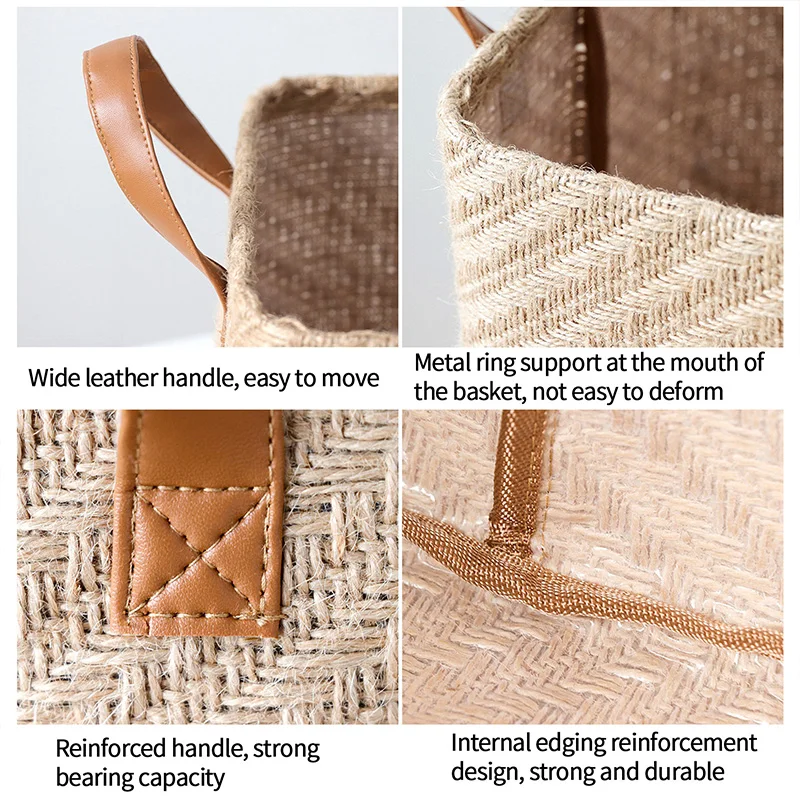 Jute Foldable Storage Basket Woven Storage Box Clothes Bins Cabinet Drawer Closet Organizer Sundries Toy Organizers Household