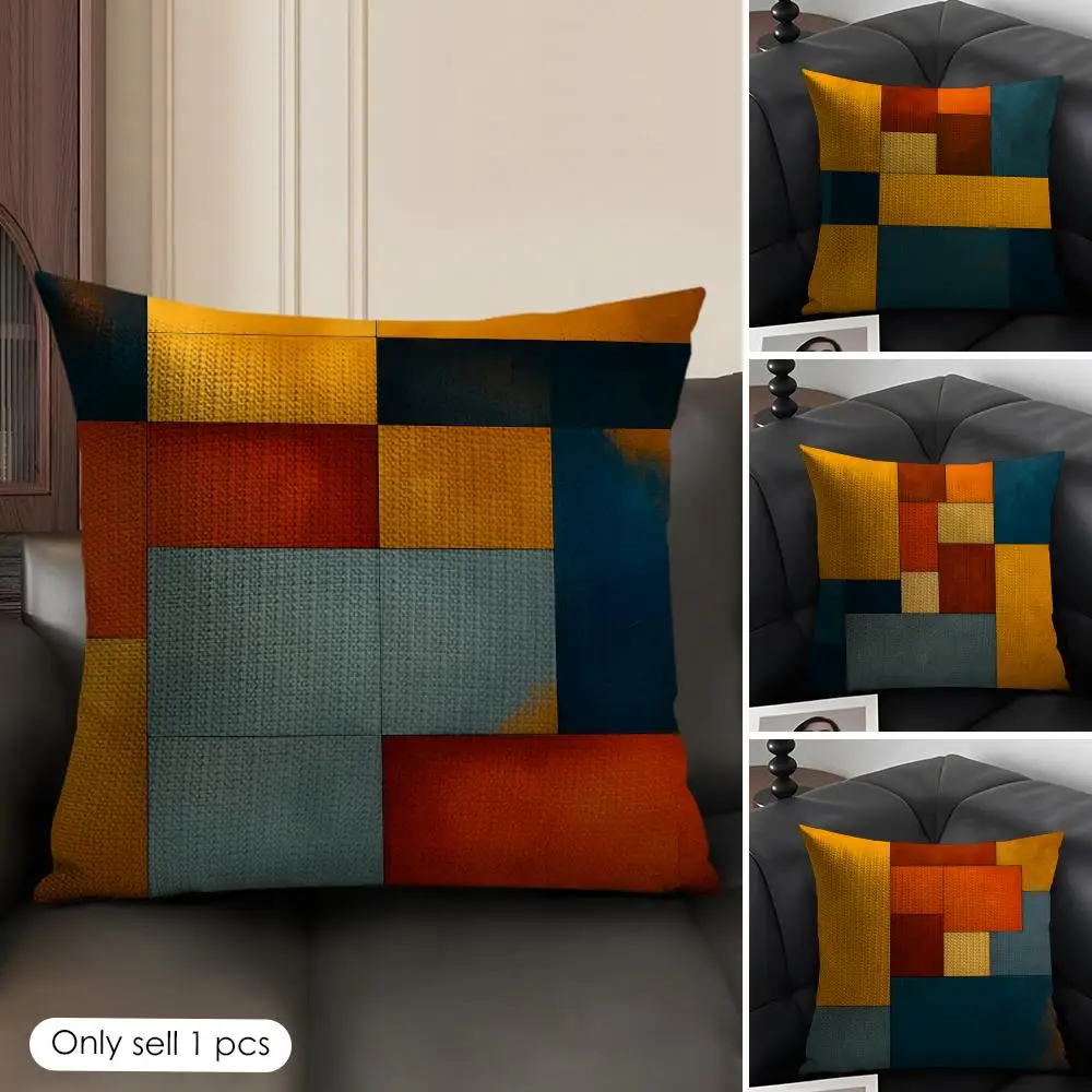 Colorful Abstraction Design Cushion Cover Natural Linen Organic Fabric Double Sided Print Sofa Pillow Case Home Decor Gift