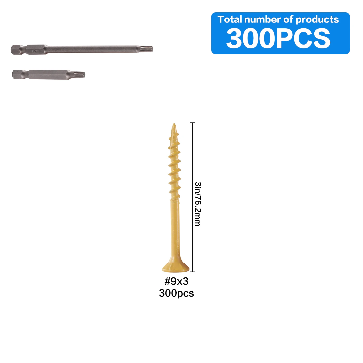 300 #9x3 wood screws, rust-resistant structural screws, outdoor fence screws, includes two T25 screwdriver bits