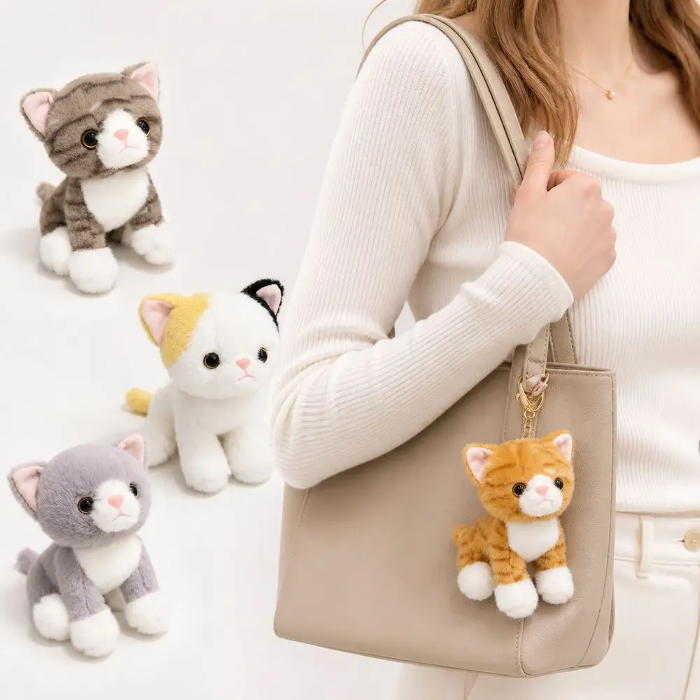 New Realistic Kitten Shape Cat Keychain Furry Sitting Cat Cat Cute Soft HandBag Pendant For Bag Decoration