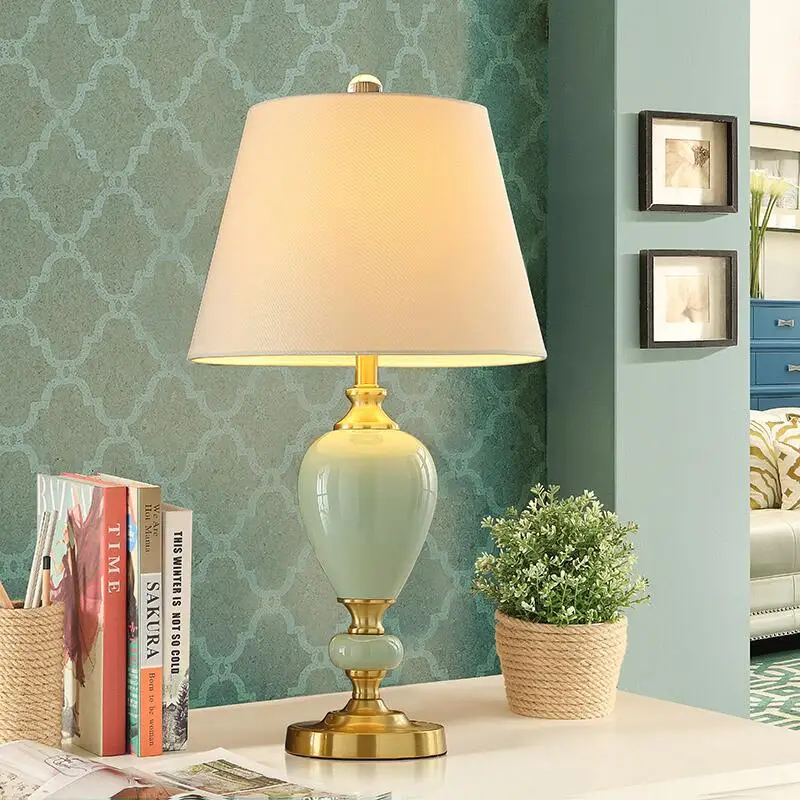 American Style Blue Ceramic Bedroom Desk Lamp Living Room Home Decoration Bedside Table Lighting European Style LED Table Lamp image 2