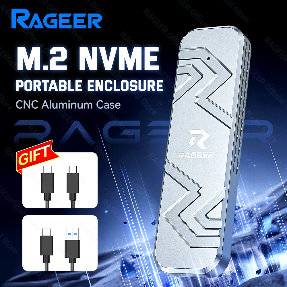 

RAGEER M2 SSD Case M.2 NVMe SSD Enclosure Adapter 10Gbps USB 3.2 Gen2 Aluminum Case External Enclosure USB-A to C&C to C Cables