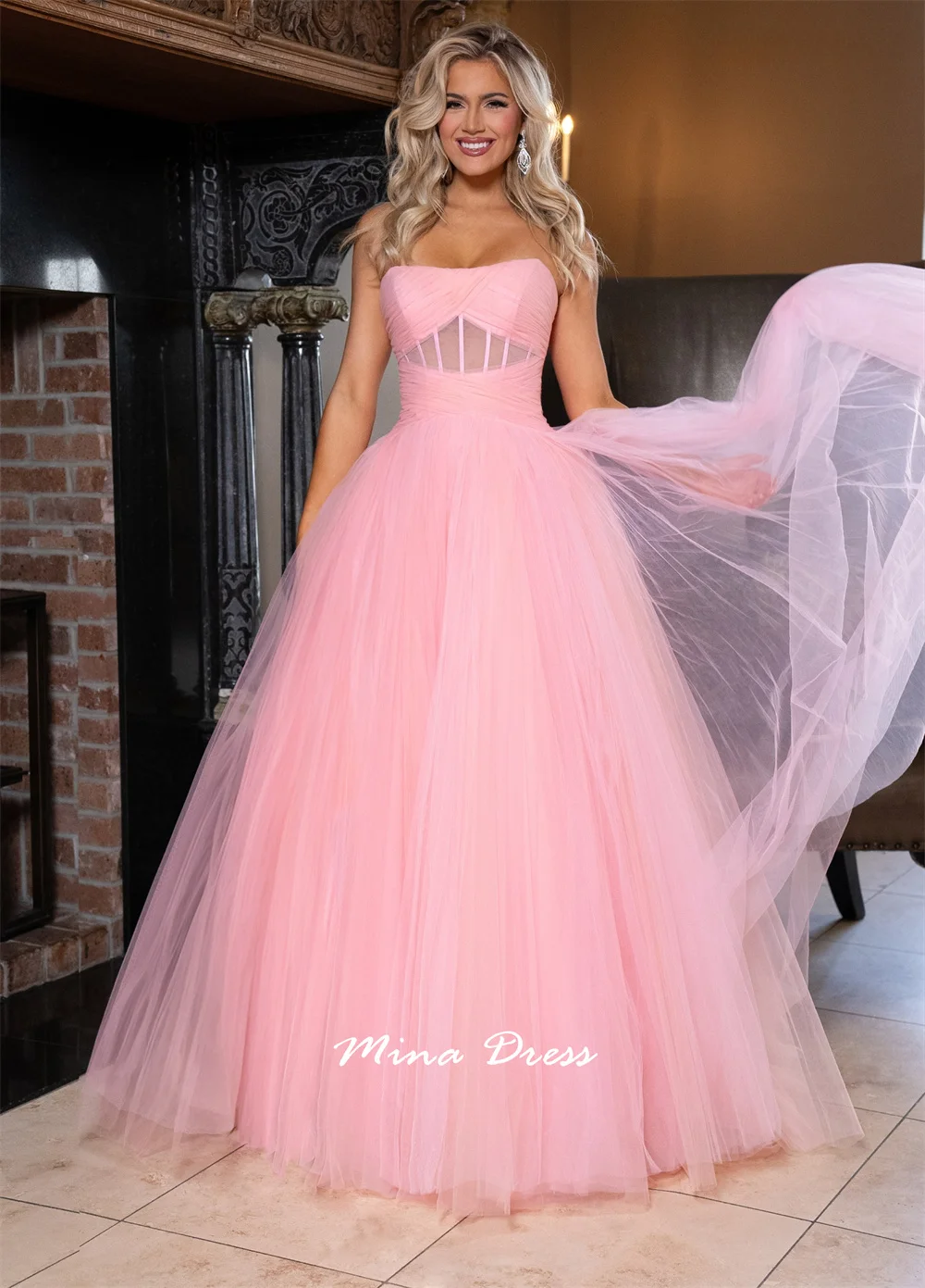 Mina Piglet Breast Women's Elegant Dresses for Special Occasions Sleeveless Transparent Customized Backless Strapless 2025 Party