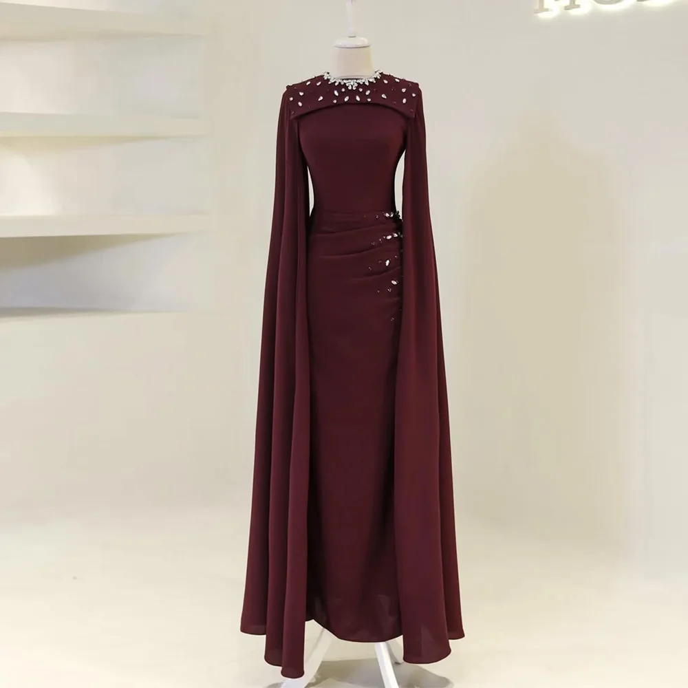 

Elegant Customized Chiffon Evening Dress Exquisite Crystal Jersey Vestido De Noche Modern Long Sleeves O-Neck Homecoming Dresses