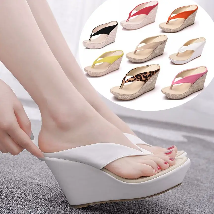 Platform Wedges Sandals Wedges Flip Flops High Heel Sandals Slippers White Beach Sandals Bohemia Flip Flops Pink