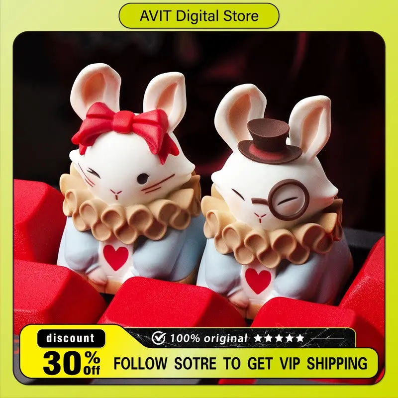 

Колпачки для клавиш «Белый кролик» с подсветкой, изготовленные на заказ из смолы, для ПК-гейминга, классические, в стиле аниме, персонализированные подарки (ESC)