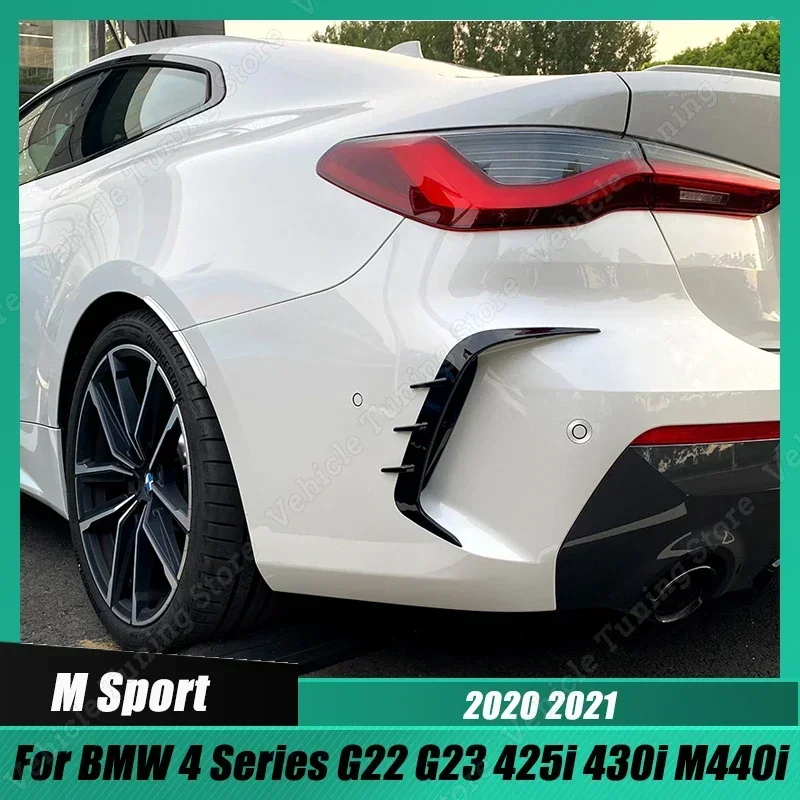 For BMW 4 Series G22 G23 425i 430i M440i M Sport 1 Pair Rear Bumper Spoiler Air Vent Cover Side Canard Sticker 2020-2023 Black