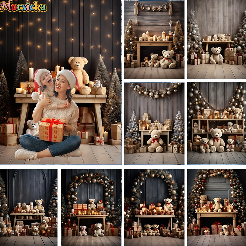 Mocsicka Photography Background Winter Christmas Candy Shop Bear Kids Family Party Portrait Decor Backdrop Photo Studio