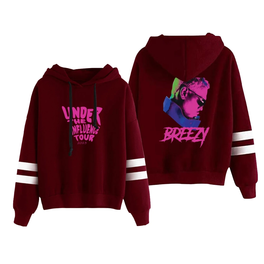 Chris Brown Merch Under The Influence Tour 2023 Breezy Unisex Pocketless Parallel Bars Sleeve Sweatshirts Women Men's Hoodie