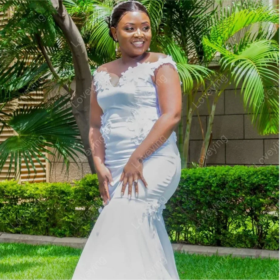 Personalizzato bella al largo della spalla Sweetheart Robe De Mariée 3D applicazioni floreali abiti da sposa a sirena ragazze nere Garden Bri