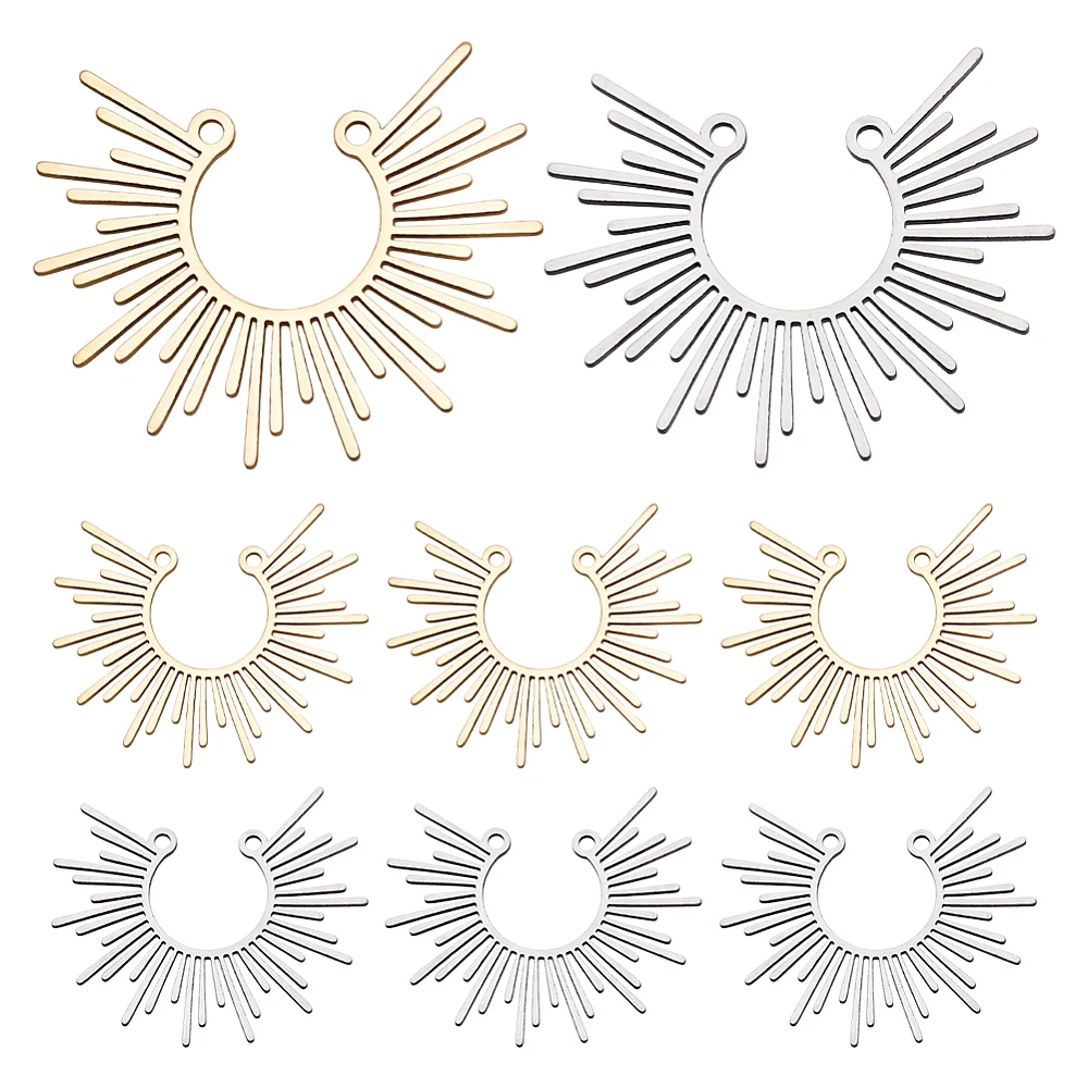 8Pcs 2 Colors Sun link Charms Stainless Steel Pendants Sun Connector Pendants Golden Hollow Pendant Sunshine Charms for Bracelet
