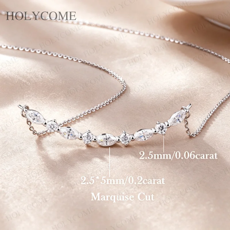 925 Sterling Silber Halskette mit gebogenem Moissanit-Anhänger im Marquise-Schliff, D-Farbe, minimalistischer Anhänger für Damen, für den täglichen Gebrauch, edler Schmuck – Detail 10