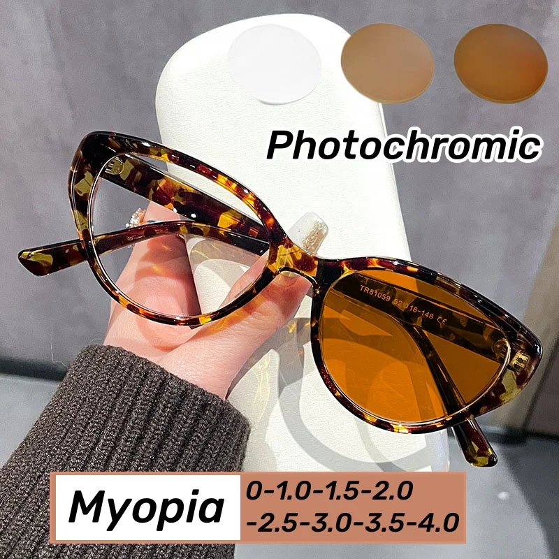 

Ladies New Trend Photochromic Myopia Glasses Men Women Fashion UV Protection Eyeglasses Unisex Cat Eye Near Sight Eyewear