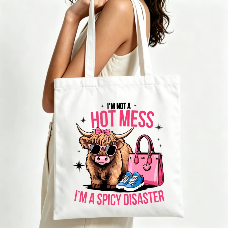 Women's animal graphic canvas tote bag with slogan print, casual style for daily shopping and weekend outings