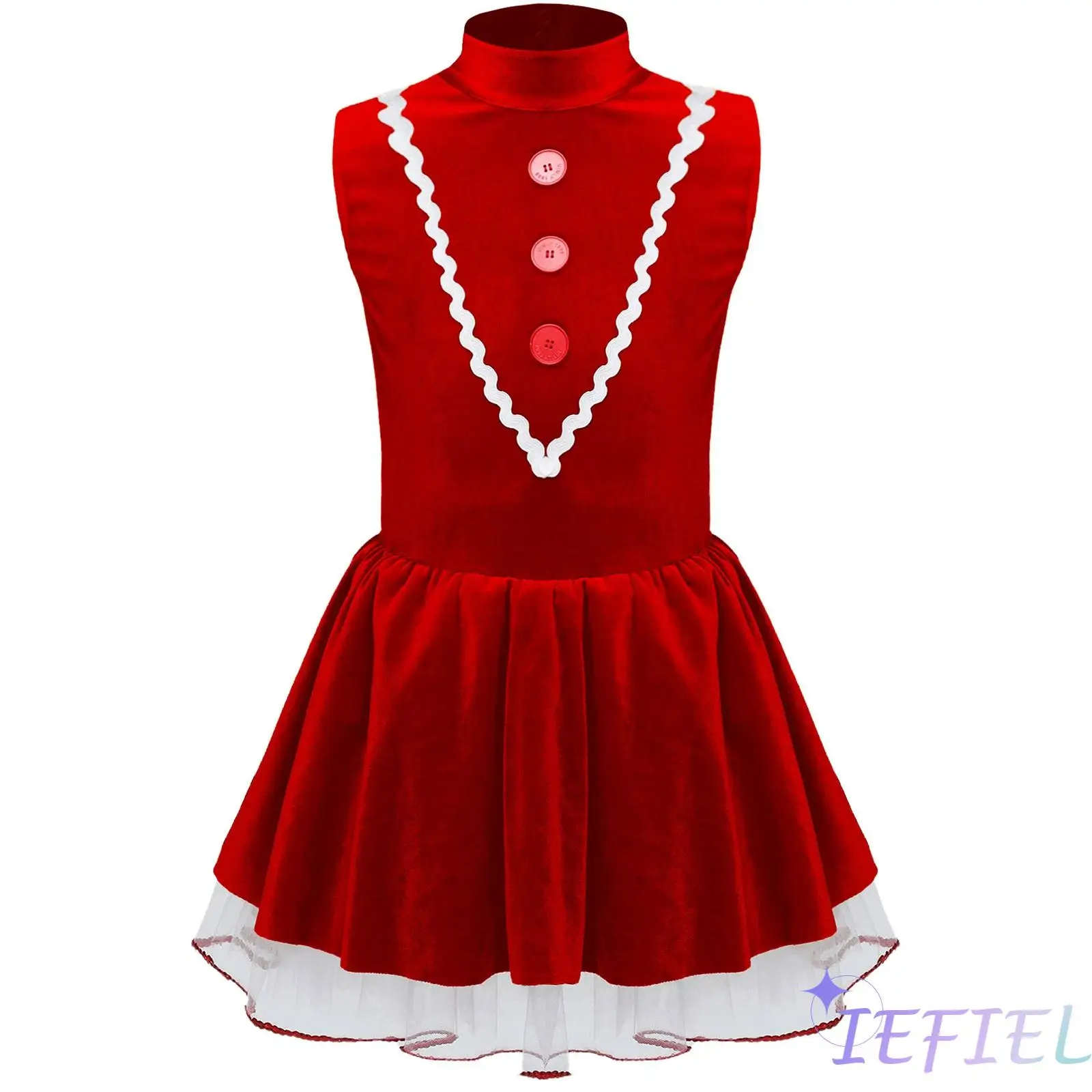 

Kids Girls Xmas Gingerbread Man Costume Christmas Gingerbread Cookies Cosplay Costume Sleeveless Hollow Back Tutu Dress Gown