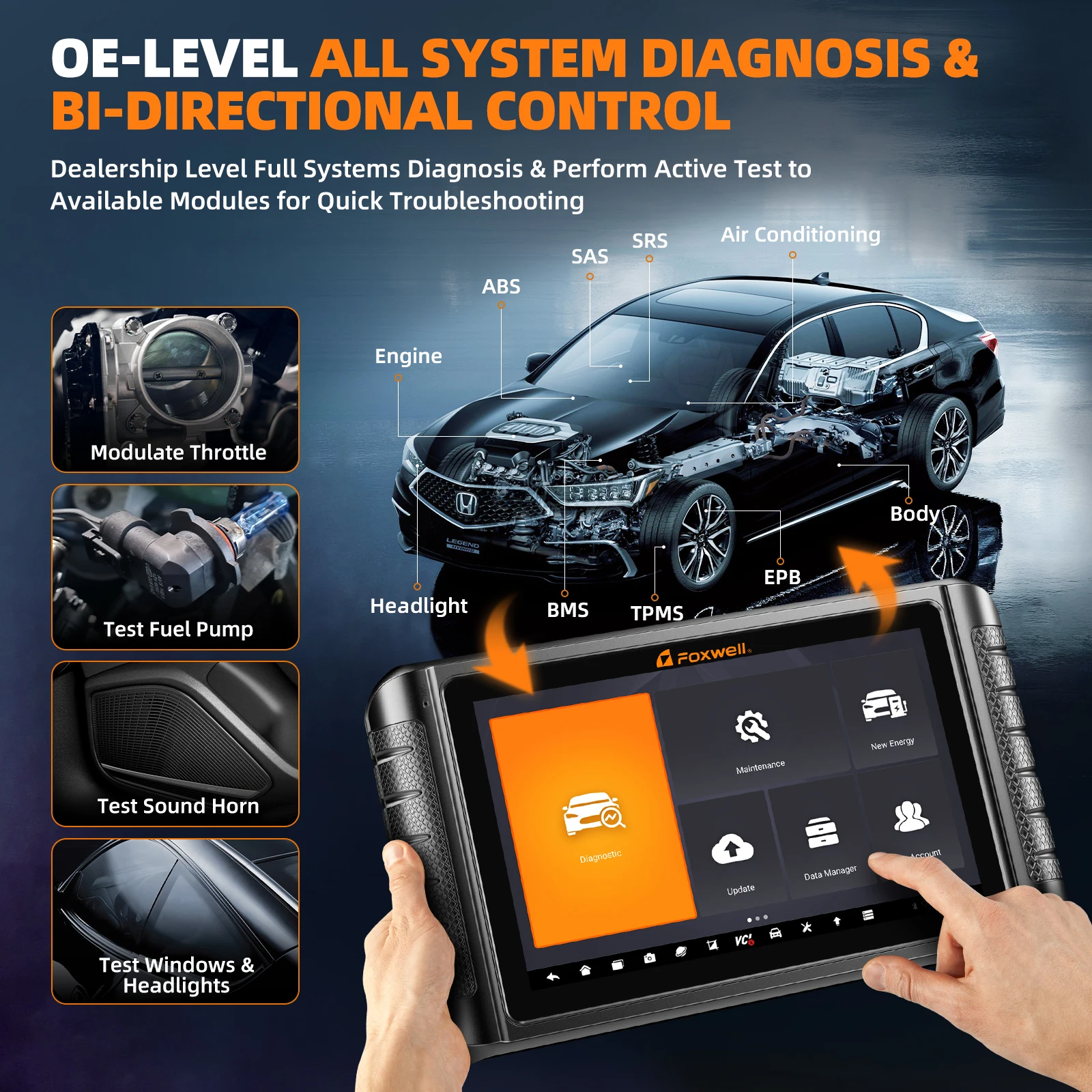 2024 FOXWELL NT1009 OBD2 Bluetooth Car Scanner All System A/F Adjust 35 Reset Active Test ECU Coding OBD 2 Auto Diagnostic Tools