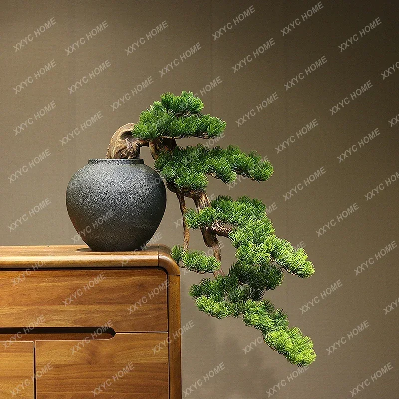 A Cliff-Style Artificial Greeting Pine Arborvitae Bonsai Living Room and Hotel Tea Room Fake Pine Tree Ornaments