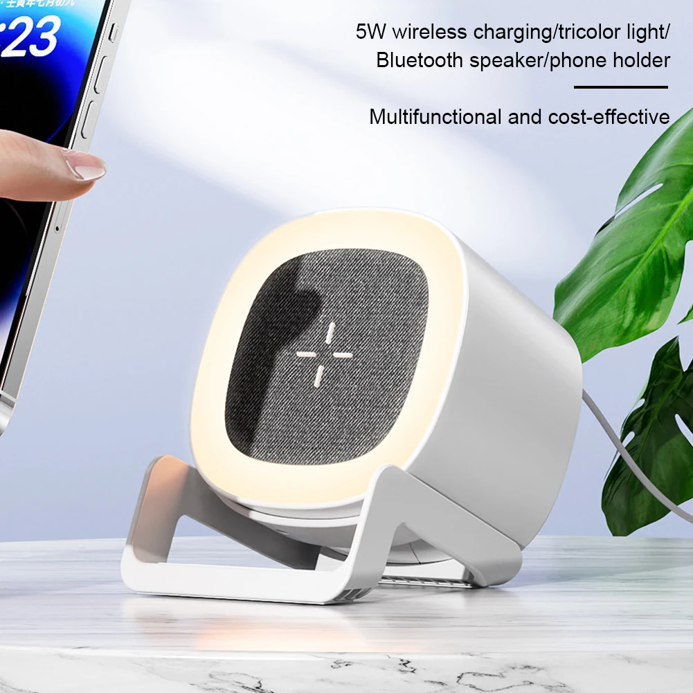 

Portable Speaker LED Atmosphere Lamp 4 In 1 Blue Tooth Wireless Speaker 15W Fast Wireless Charger RGB Table Lamp Phone Holder