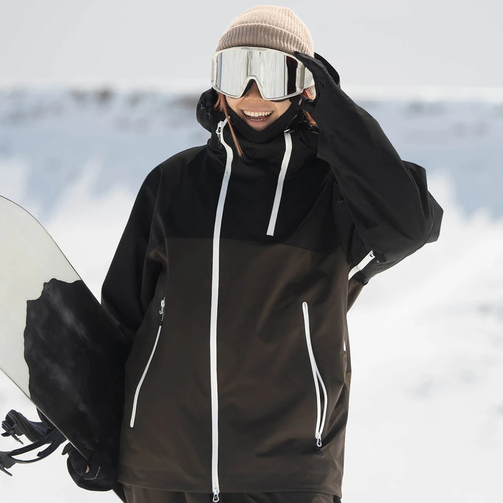 

New Slant Zipper Ski Jackets Breathable Winter Sports Hooded Outdoor Windproof Waterproof Women Tops Men Loose Snow Wears Warm