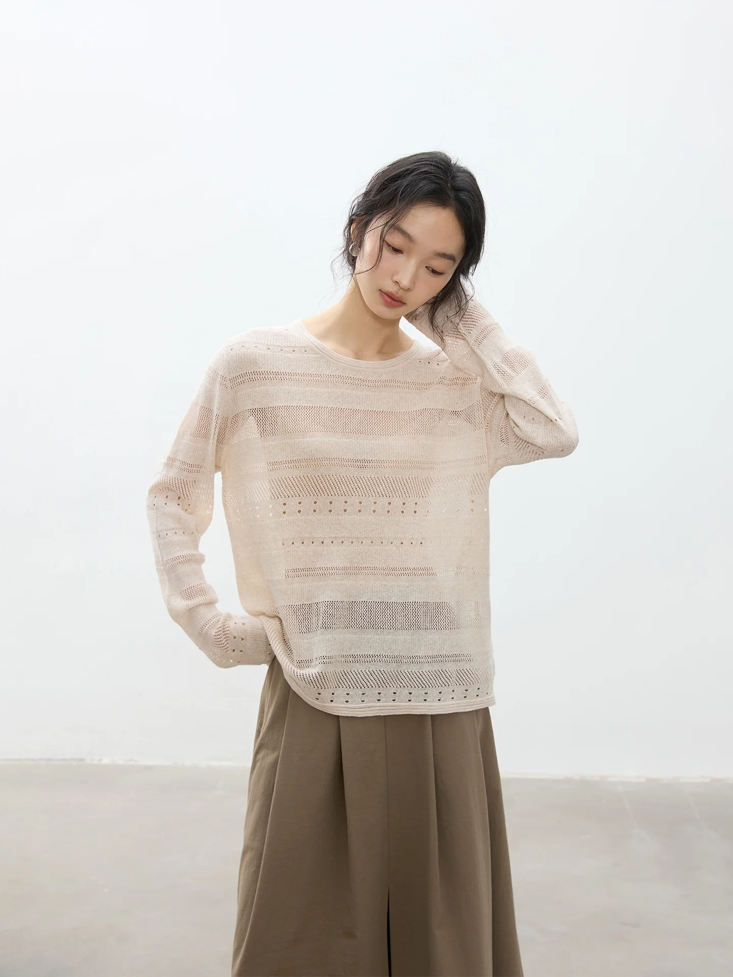 

Spring New Arrival Women's Hollow out Linen Knitwear Thin Base Layer irt Loose Fit Cotton 39% Linen 30% Other 3%