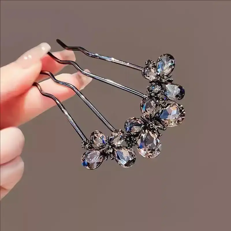 1 Stück Eleganter Perlenblumen-Haarkamm, französische Retro-Haarspange, U-förmige Haarnadel aus Legierung für Damen, Alltags-Haarschmuck〔CC55〕 – Detail 8