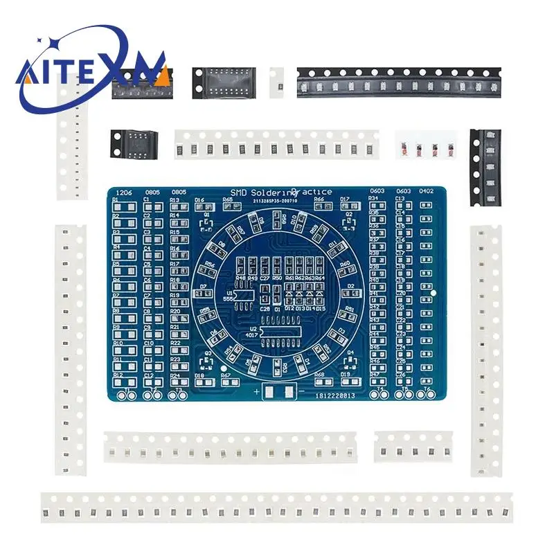 SMD NE555 CD4017 Rotierende blinkende LED-Komponenten, Lötübungsbrett, Geschicklichkeit, elektronische Schaltung, Trainingssuite, DIY-Kit