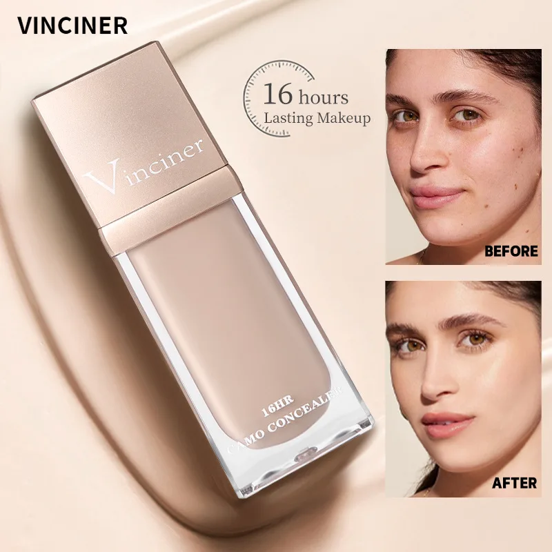 VINCINER-hidratar e duradoura hidratar corretivo, leve textura controle do óleo, natural iluminar tom de pele, Fashion Foundation, 6 cores, 16h