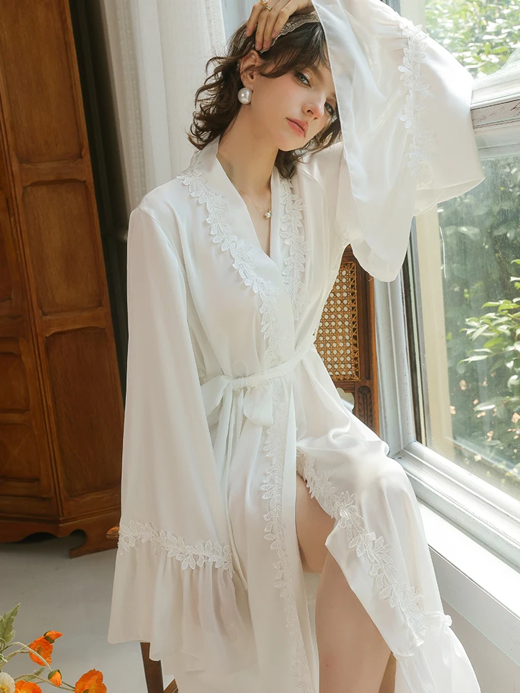 elegant-long-silk-satin-robe-women's-home-wear-comfortable-breathable-spring-autumn-winter-seasonal-use-belted-sleepwear
