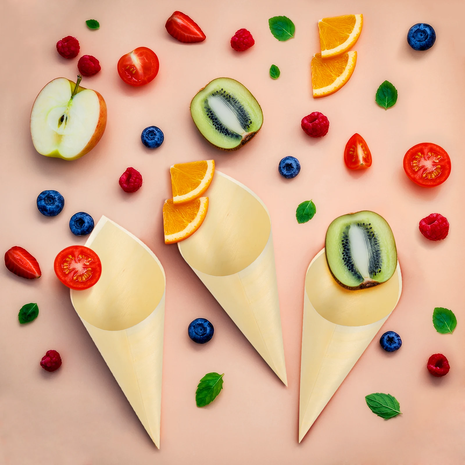 

50pcs Wooden Cones Cup Disposable Biodegradable Ice Cream Cone For Party Catering Picnic Wedding Dessert Packaging Kitchen Bar