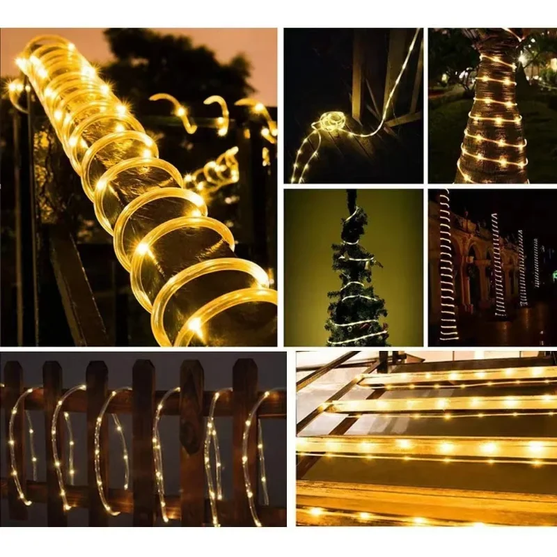 Solar Powered Rope Tube String Lights, impermeável Fairy Lights, Garden Guirlanda, Natal, Yard Decoração, ao ar livre, 50-300 LEDs