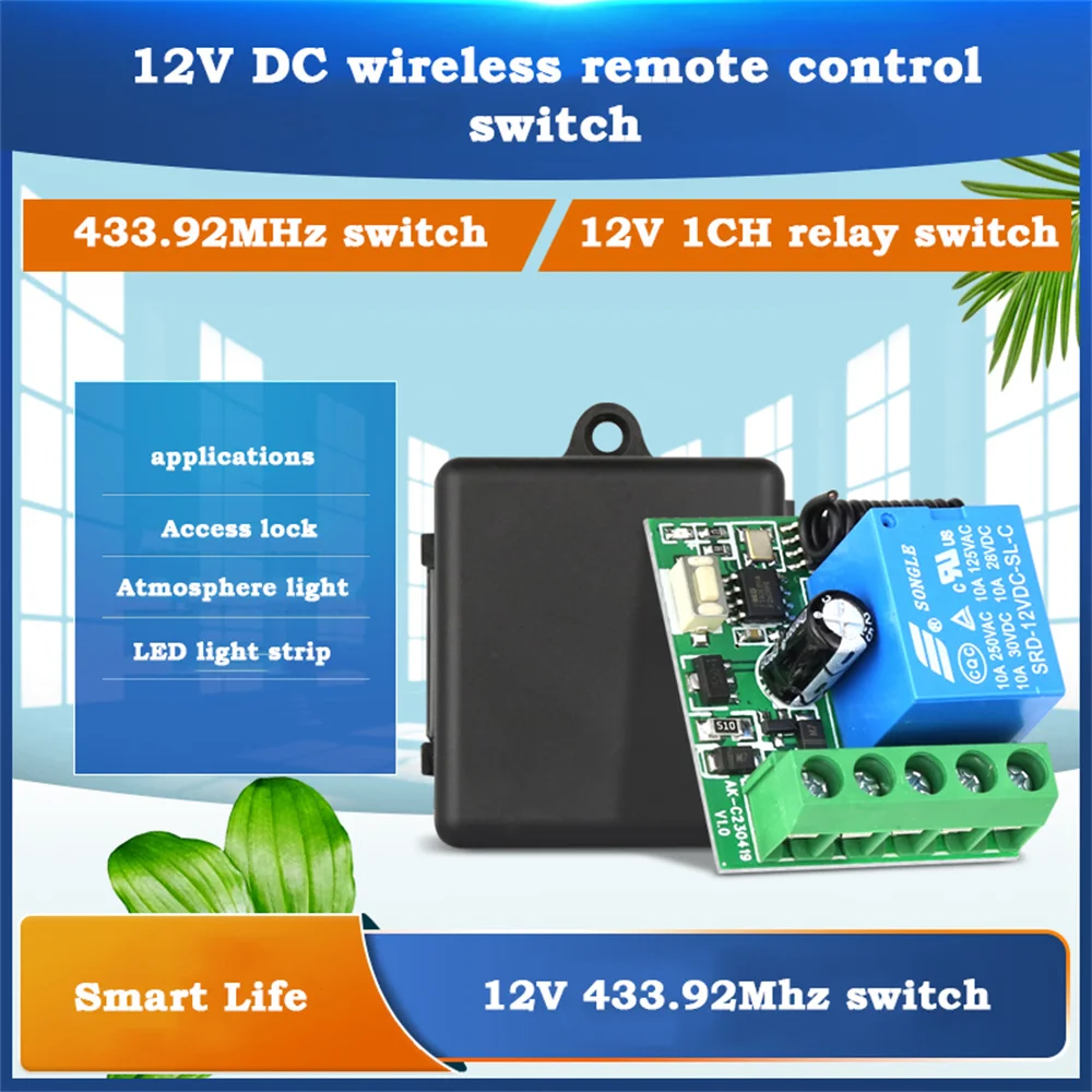 433 MHz rf Remote Control DC 12V 1CH Relay Receiver for universal garage door Light LED Fanner motor Signal transmission