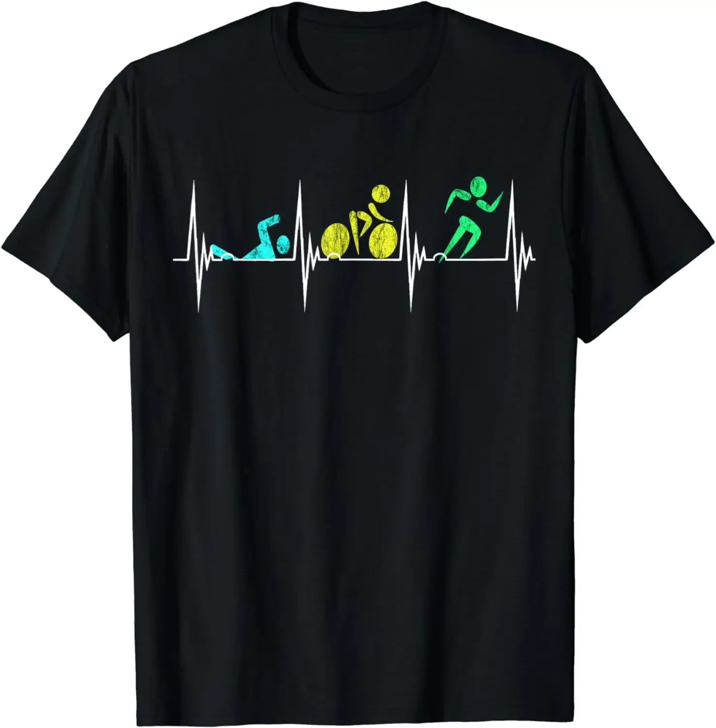 Men Clothing Streetwear Graphic T Shirts Graphic Birthday Gift  Triathlon Heartbeat EKG Pulse Triathles Cycling Runner T-Shirt