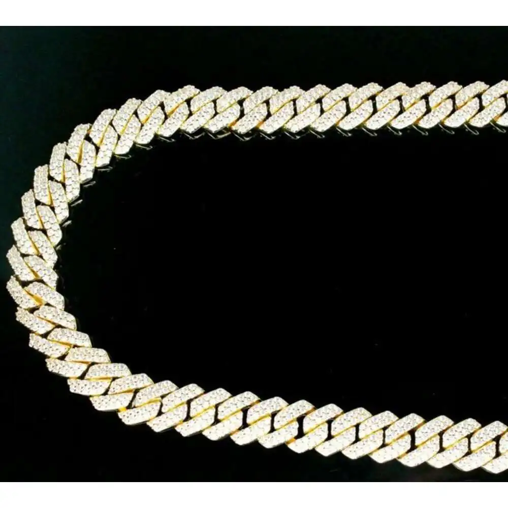 Luxury Customized 12mm 14mm 15mm Round Cut Pass Tester Real Moissanite Cuban Link Chain Hip Hop Mens Necklaces Silver Plated.