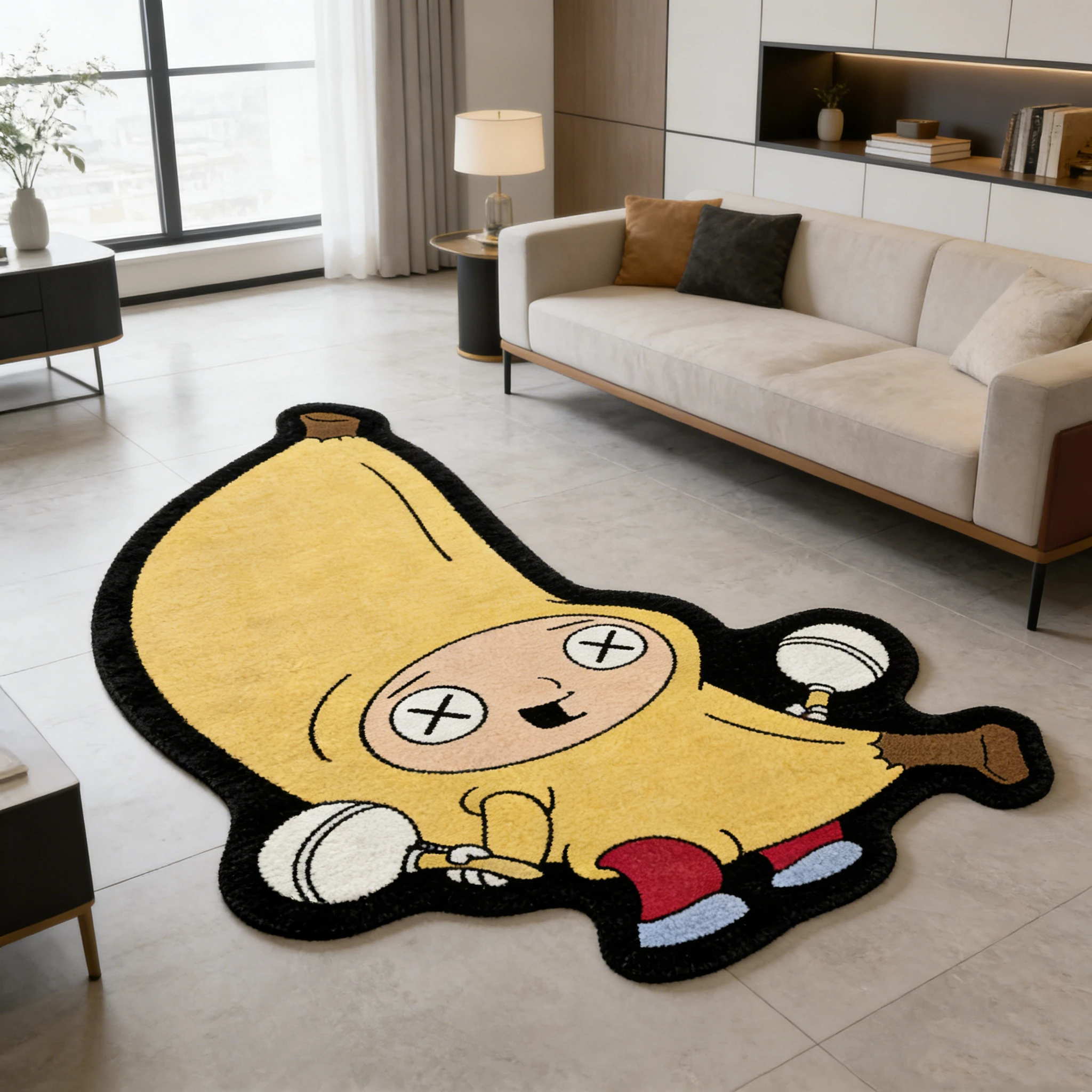 VIKAMA Cartoon-Bananen-Anime-Charakter-Teppich, weiche, rutschfeste Eingangsmatte, dekorativer Teppich für Schlafzimmer und Spielzimmer, Heimdekoration